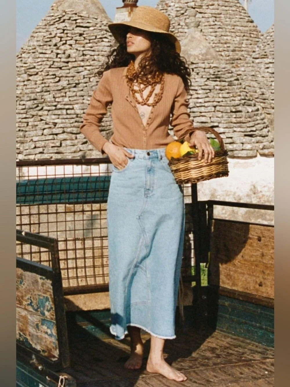 Spell Eve Denim Skirt in‎ Sun Washed Blue Size XS